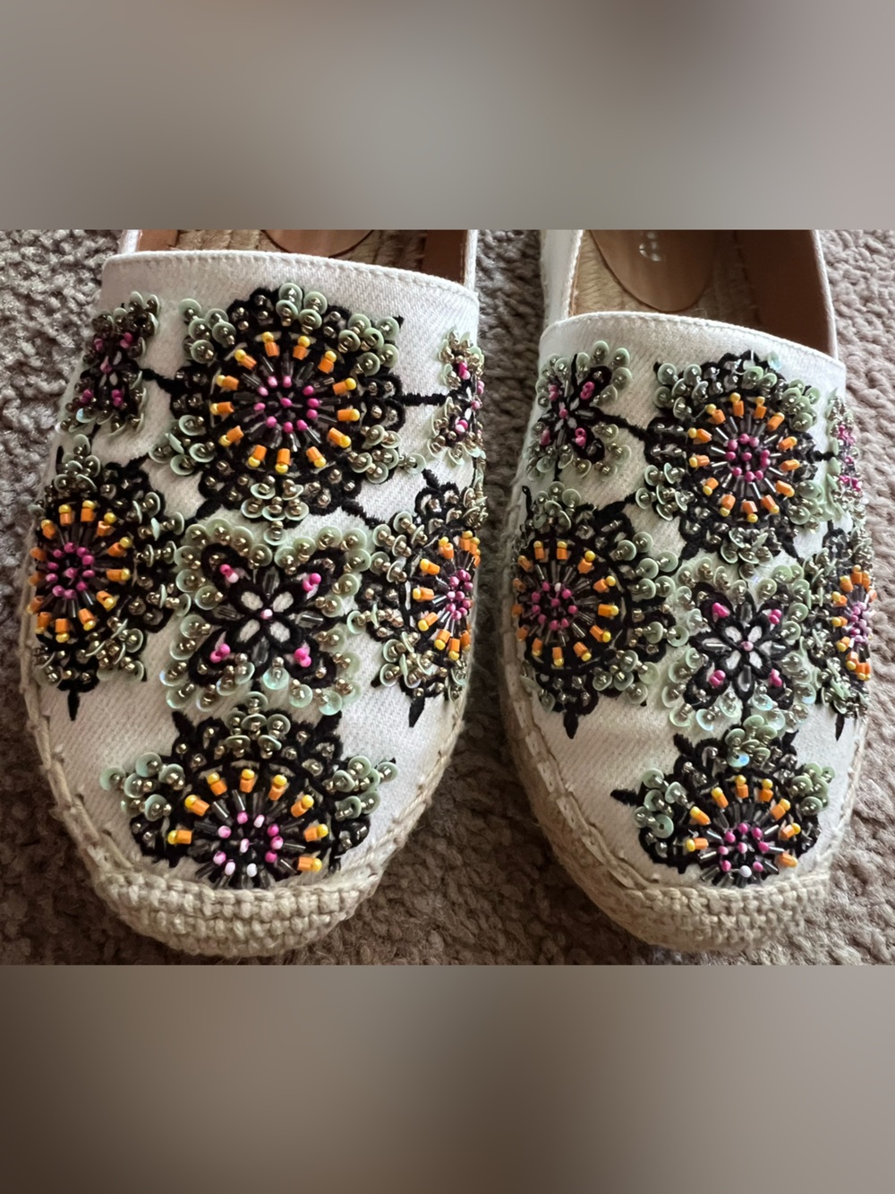 Miu Miu Embroidered Canvas Floral Beaded Espadrilles Sz 37 - Picture 5 of 12
